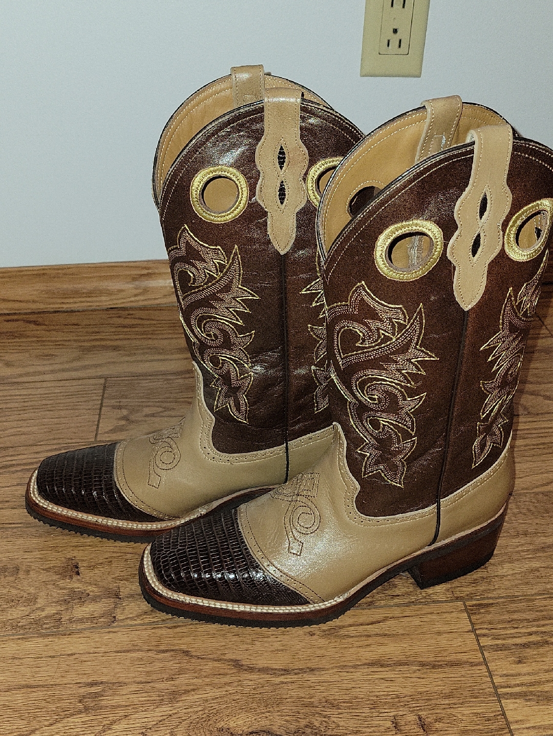 Brown And Tan Ferrini Western Cowboy Boots With Embroidered Shaft